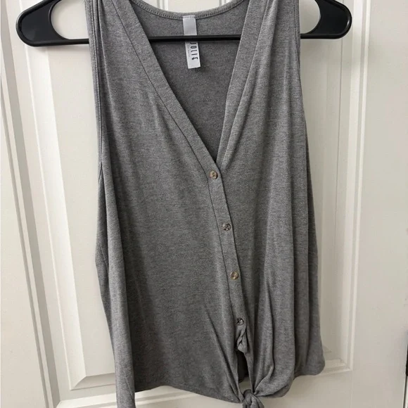 Gray button up Tied tank top - Picture 1 of 2